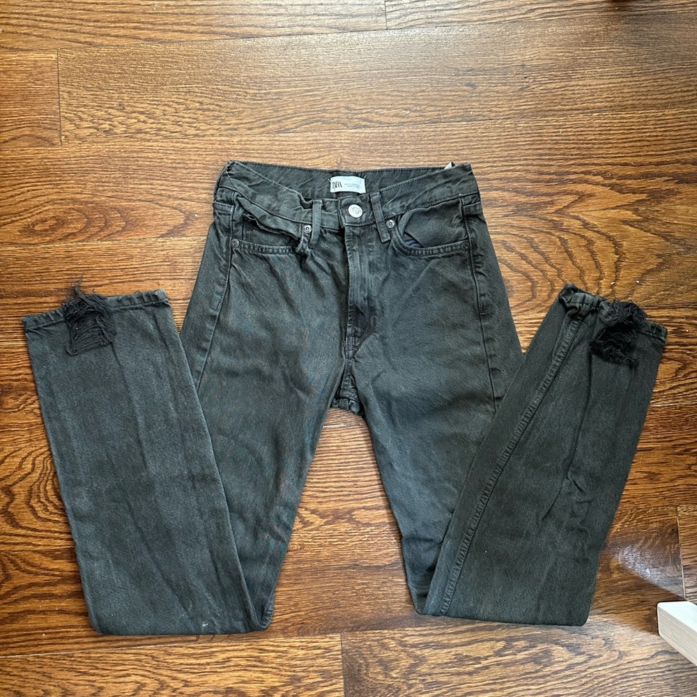 Zara Charcoal Green Skinny Jeans